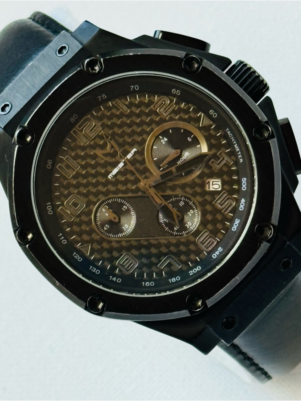 Meister Ambassador 48mm Men's Chronograph Date Watch Black Carbon Fiber Dial